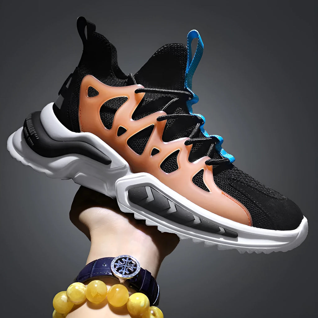 Men's fashion black non-slip sneakers with breathable mesh upper and EVA sole