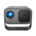 Black portable HD projector with Android system, remote control and multiple power cable adaptors