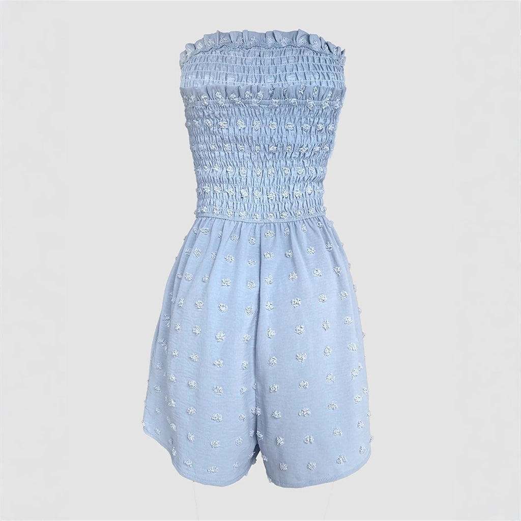 Women's off-shoulder sleeveless jumpsuit in solid colour with mid-waist and button detail