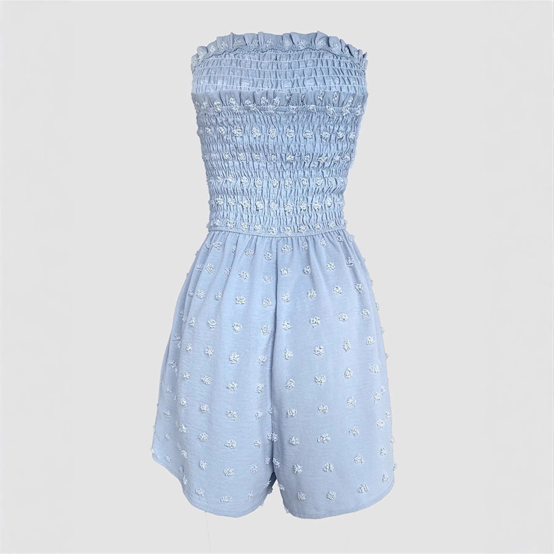 Women's off-shoulder sleeveless jumpsuit in solid colour with mid-waist and button detail