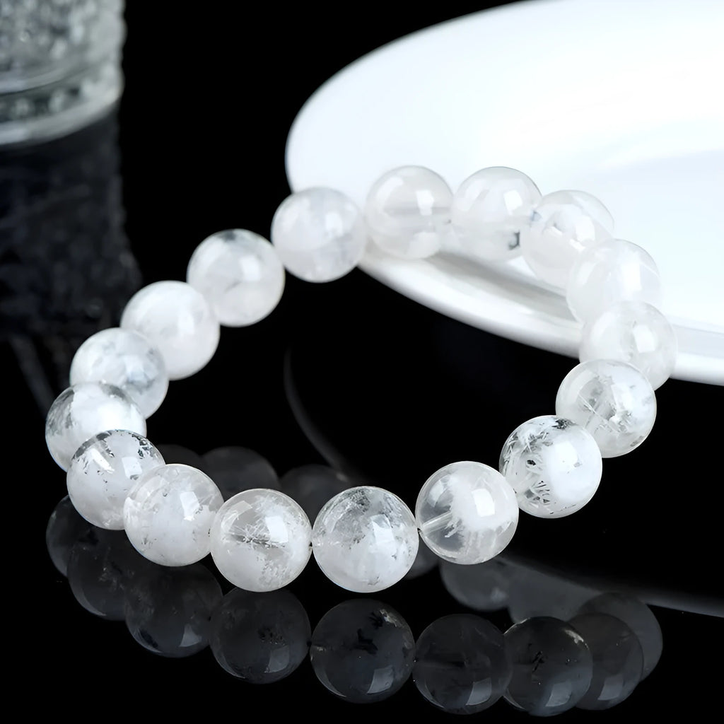 Women's crystal bracelet with geometric natural blizzard snowflake beads and Ruyi design elements