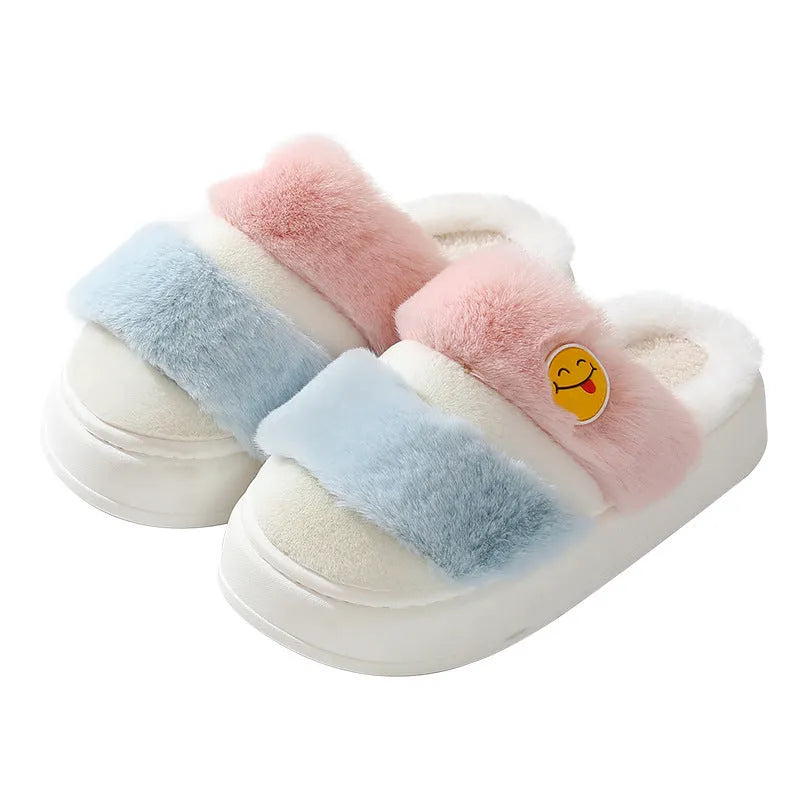Thermal cotton slippers with plush upper and cashmere lining in five colour options