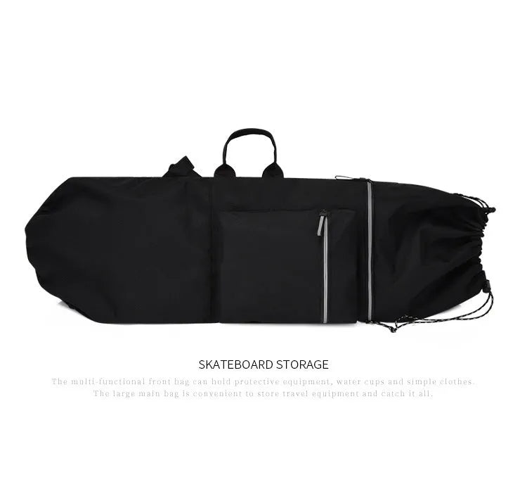 Waterproof nylon skate bag in camouflage colours with skateboard and fishing rod compartments