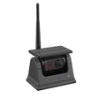 Black solar-powered wireless vehicle camera with aluminium alloy shell and a magnet base for mounting.
