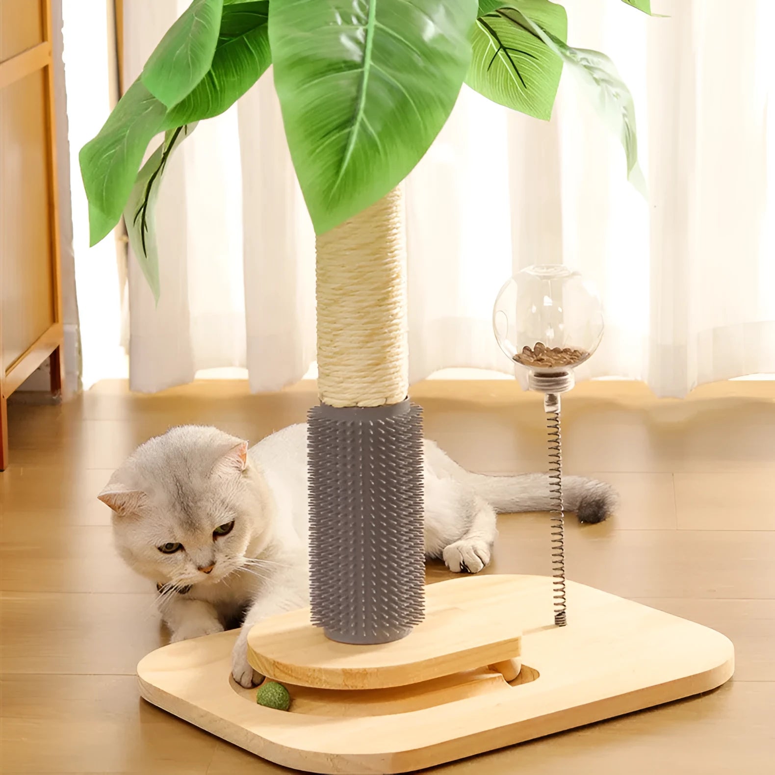 Vertical wooden cat scratching post in canna colour with durable no-chip construction