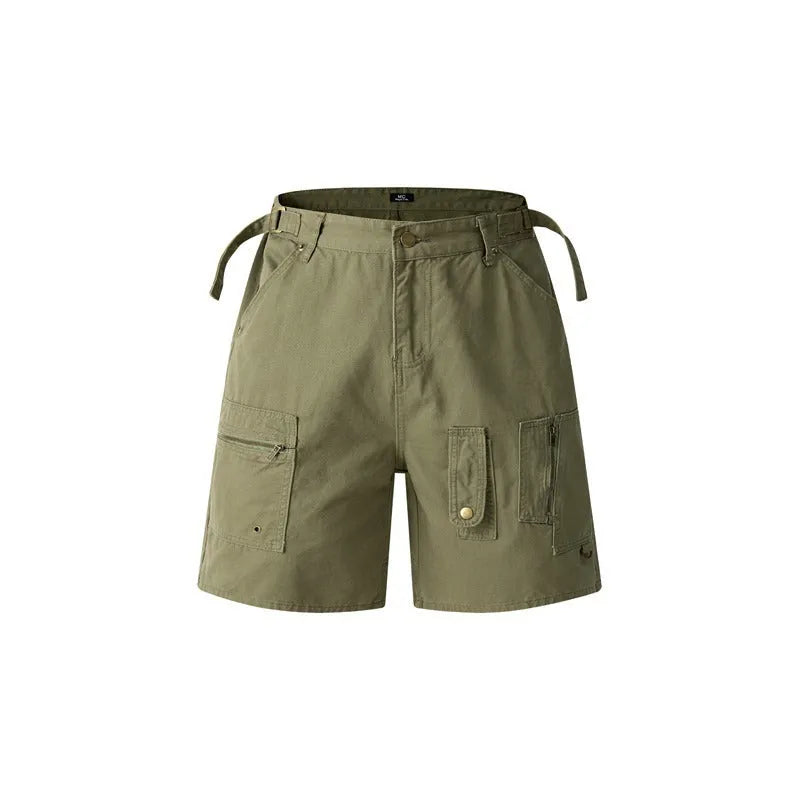 Retro workwear shorts in washed cotton cloth with loose fit and zipper waist in multiple colours