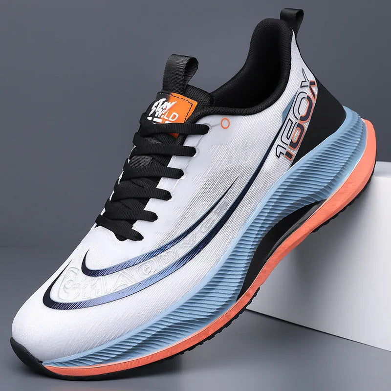 Breathable mesh running shoes for men, black lace-up sneakers with low top and round toe, EVA sole, flat heel 3-5cm
