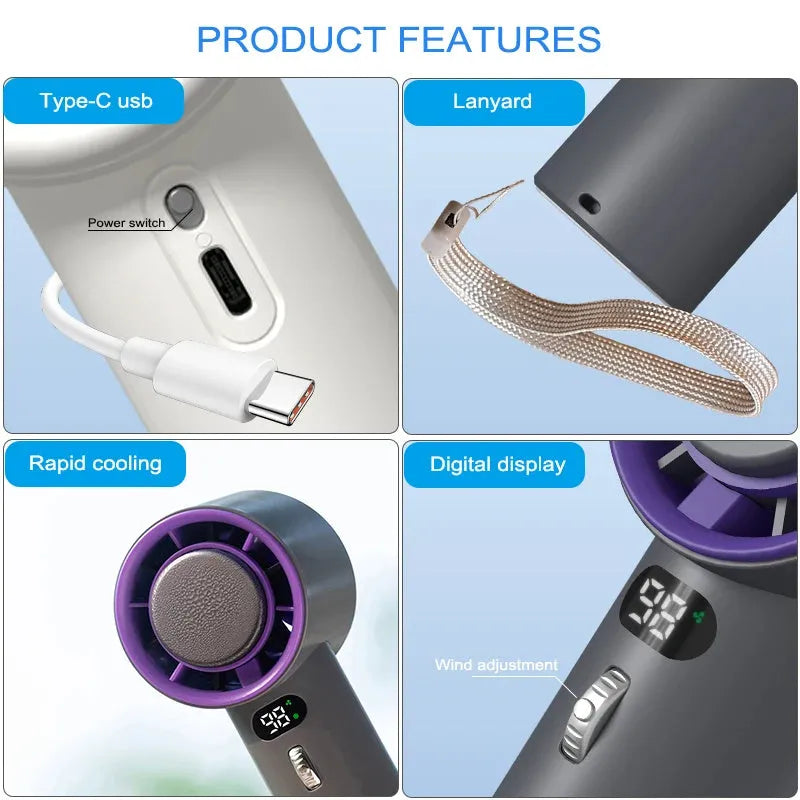Portable handheld turbo fan with semiconductor refrigeration, 3000mAh battery, adjustable wind speeds, in white