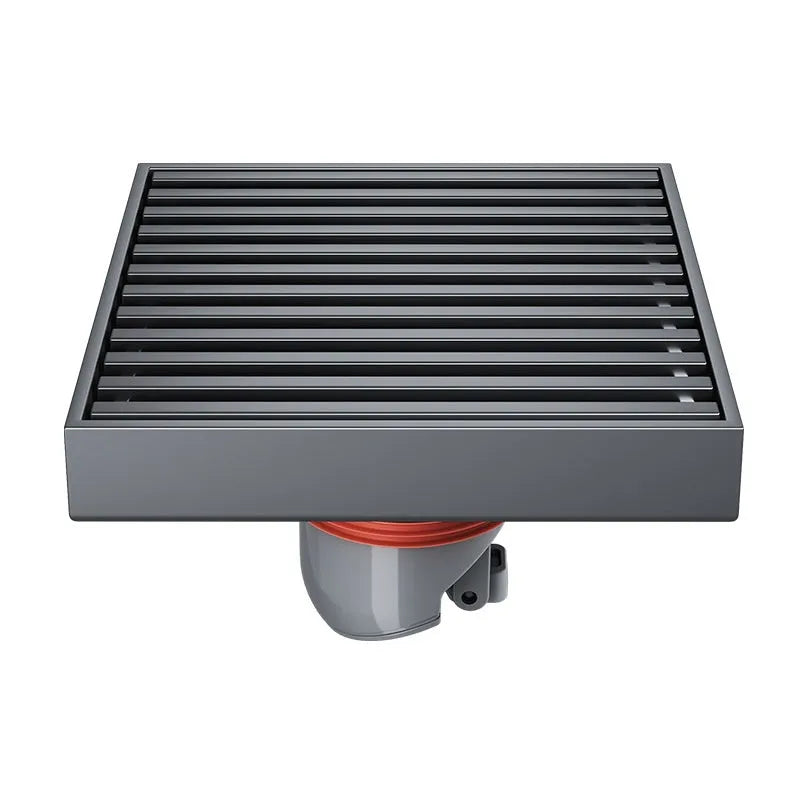 Gun grey 304 stainless steel courtyard floor drain with a 15x15cm square drain opening.