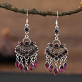 Purple crystal fringe drop earrings with retro court styling and alloy construction