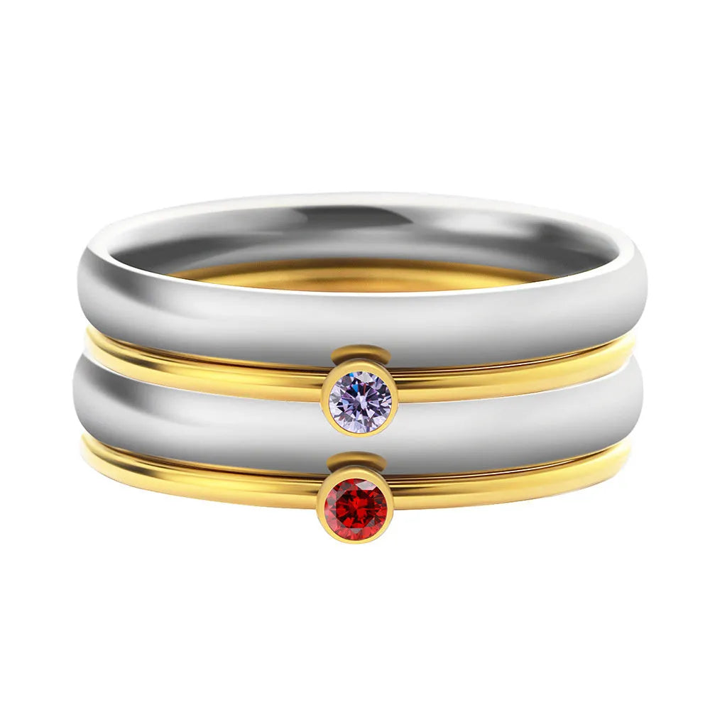 December birthstone engraved geometric ring in titanium steel showing superimposed design