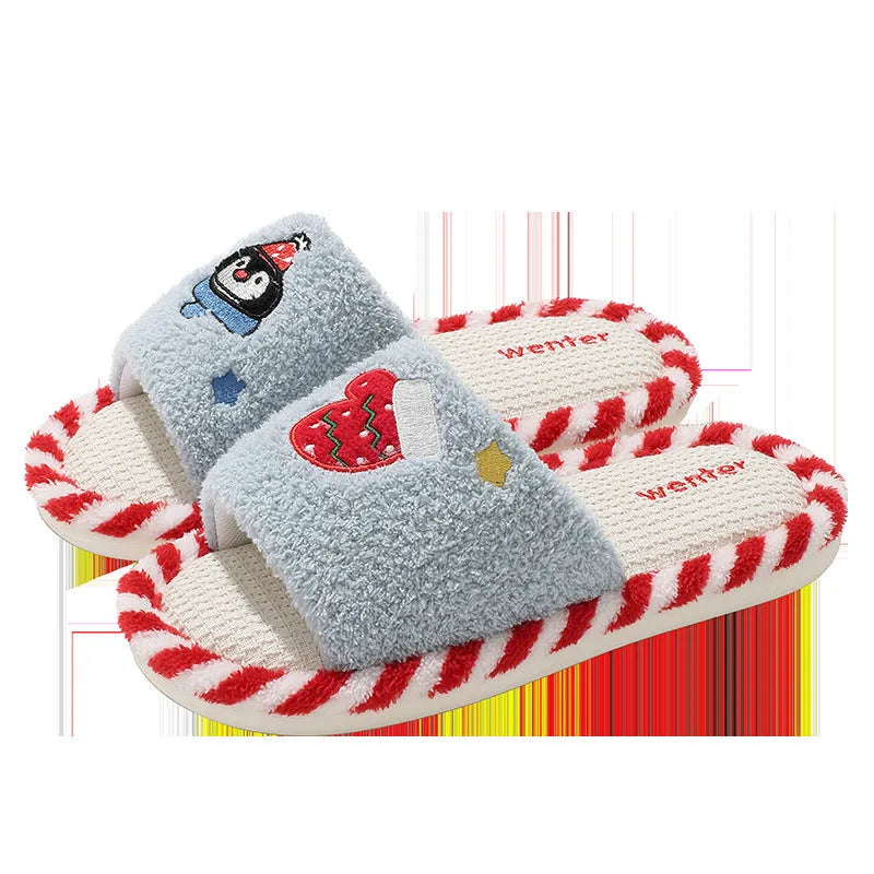 Breathable sweat-absorbent fluffy home slippers with plush upper and PVC sole in colours black, blue, gray and white