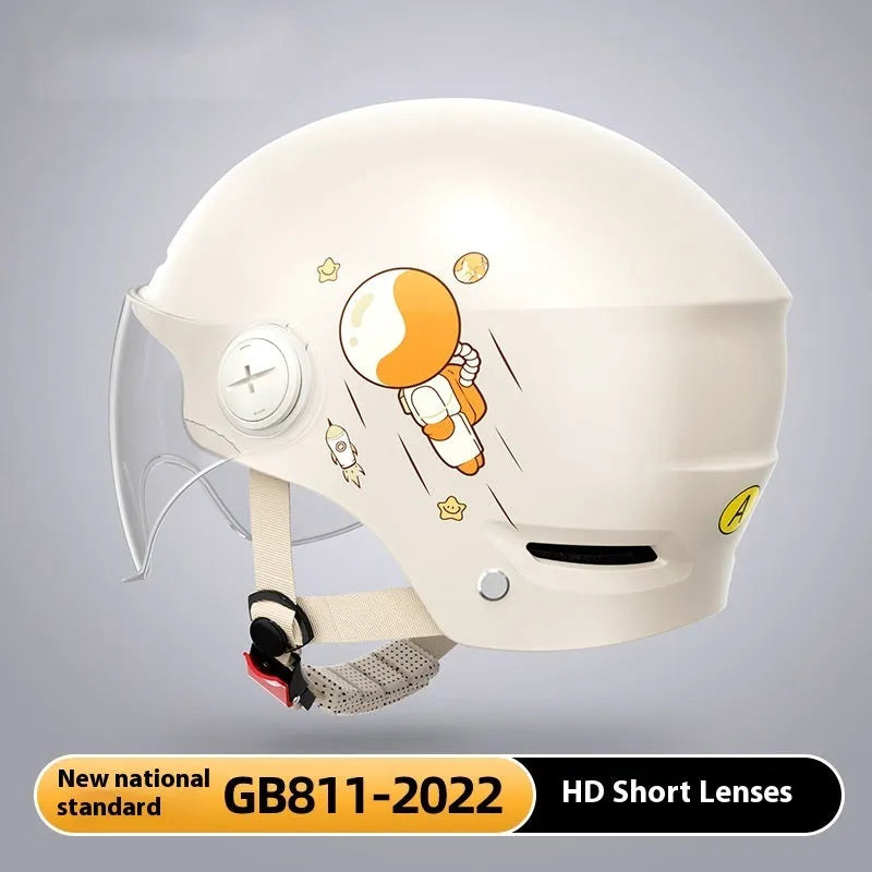 Khaki electric motorcycle half helmet with ABS shell and removable visor for summer commuting