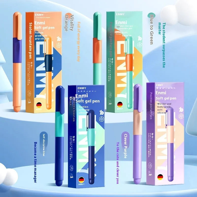 Blue plastic student posture correction pen in box packaging