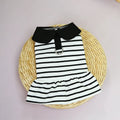 Striped cotton t-shirt and skirt set for a dog or cat on a hanger.