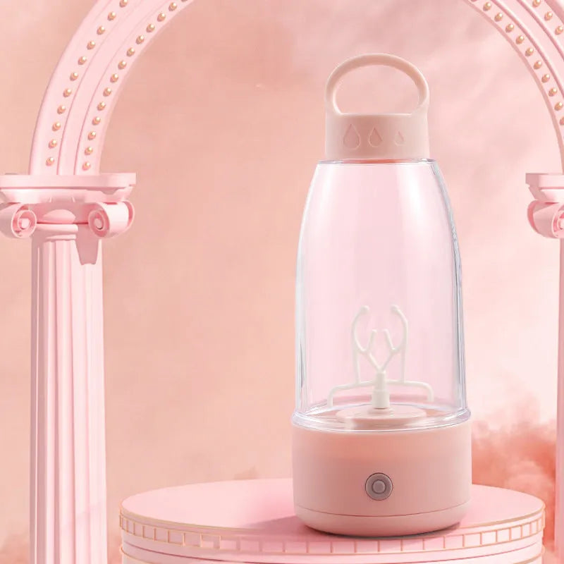 Automatic electric shaker bottle with USB charging, 350ml capacity, in cream white colour on a background