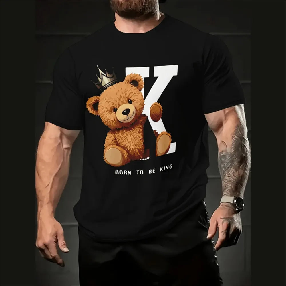 Men's loose fit grey t-shirt with a large colourful 3D cartoon character print on the front.