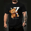 Men's loose fit grey t-shirt with a large colourful 3D cartoon character print on the front.