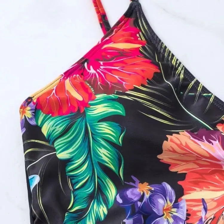 Black women's high waist split bikini bottom for swimming and sports.