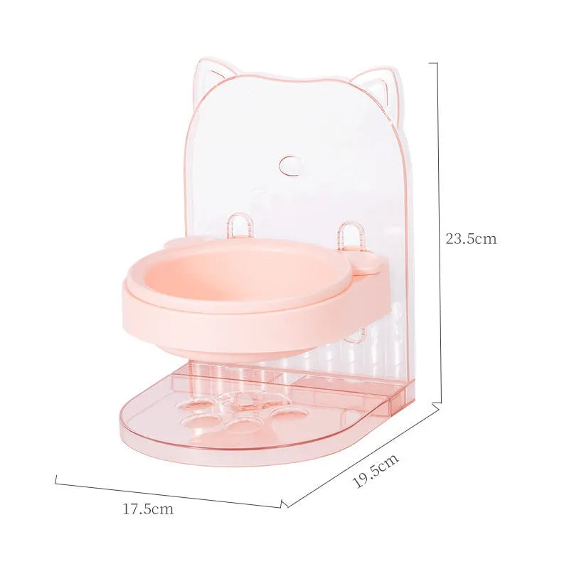 Grey cat ear anti-spill feeding bowl with adjustable height and removable hanging cage attachment