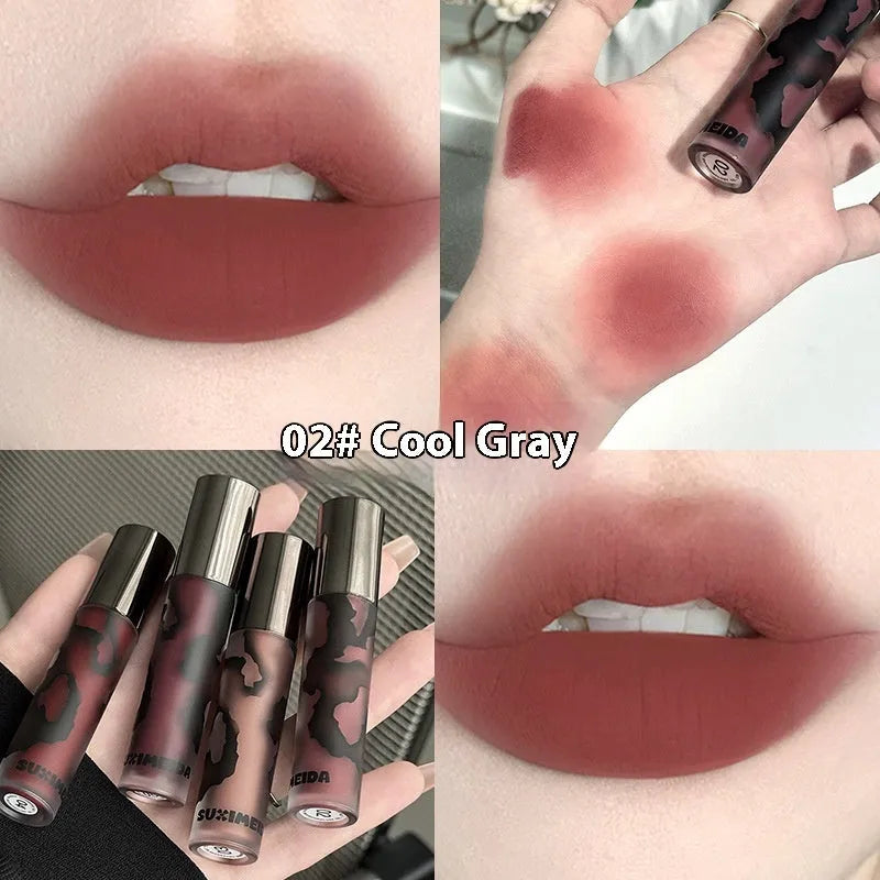 Lava Secret Matte Lip Mud Lipstick in five colour shades showing 3.2g net content.