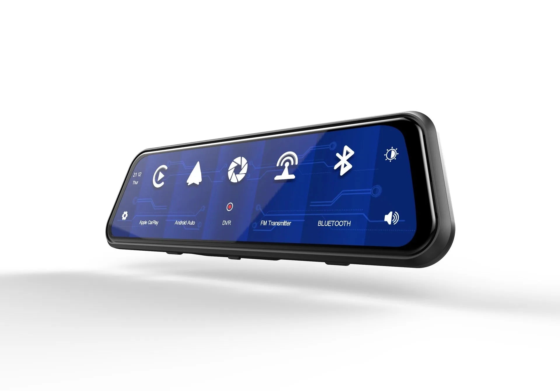 Dual-lens car driving recorder with 9.66-inch touch screen mounted on rearview mirror