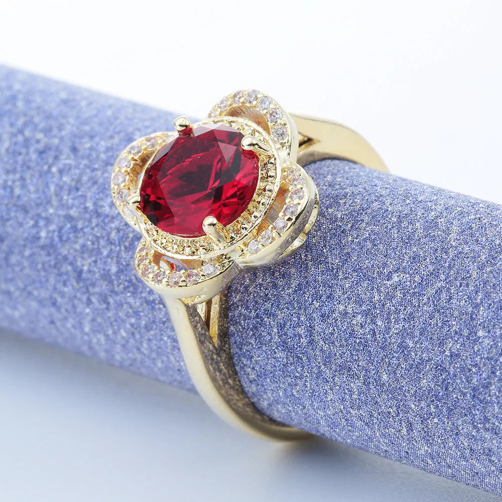 Copper ring with fruit-shaped zircon design in electroplated finish