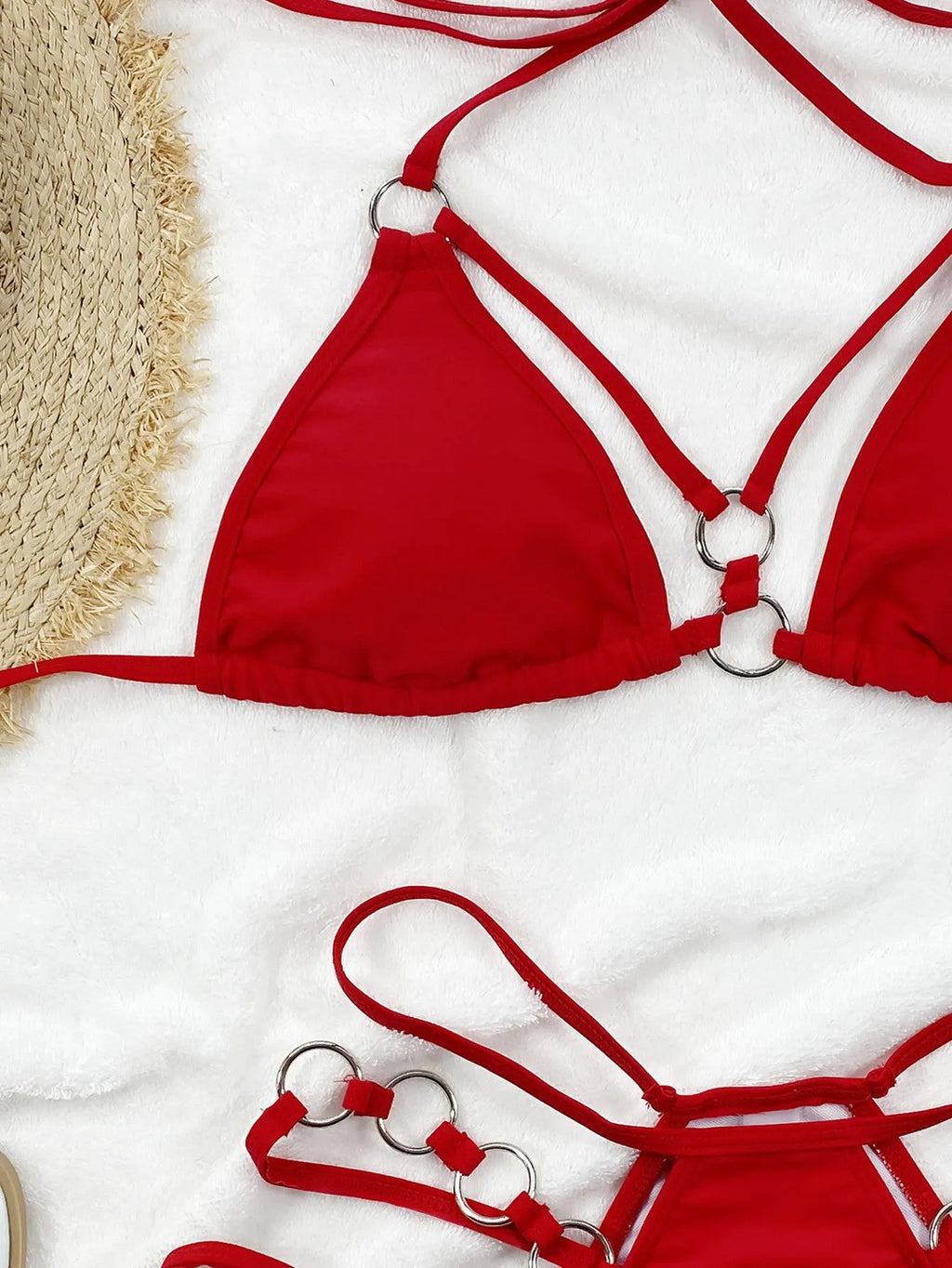 Women's pure colour nylon bikini set with matching shorts in five colour options