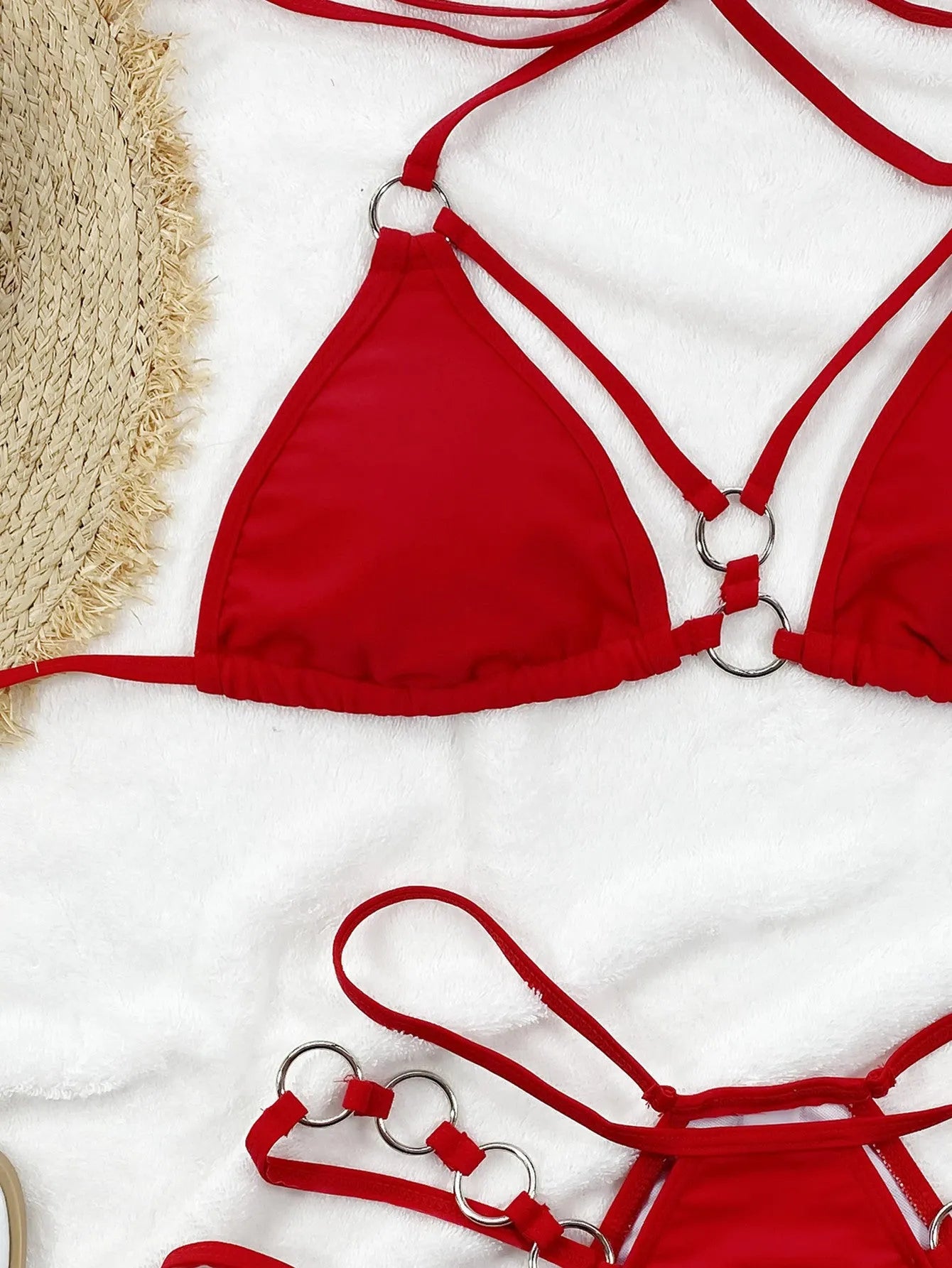 Women's pure colour nylon bikini set with matching shorts in five colour options
