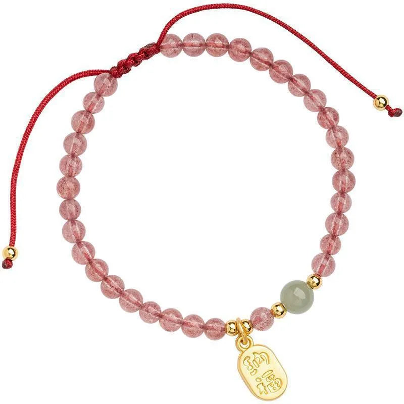 Hand-woven strawberry quartz crystal bracelet on red rope simple women's national tide style single piece