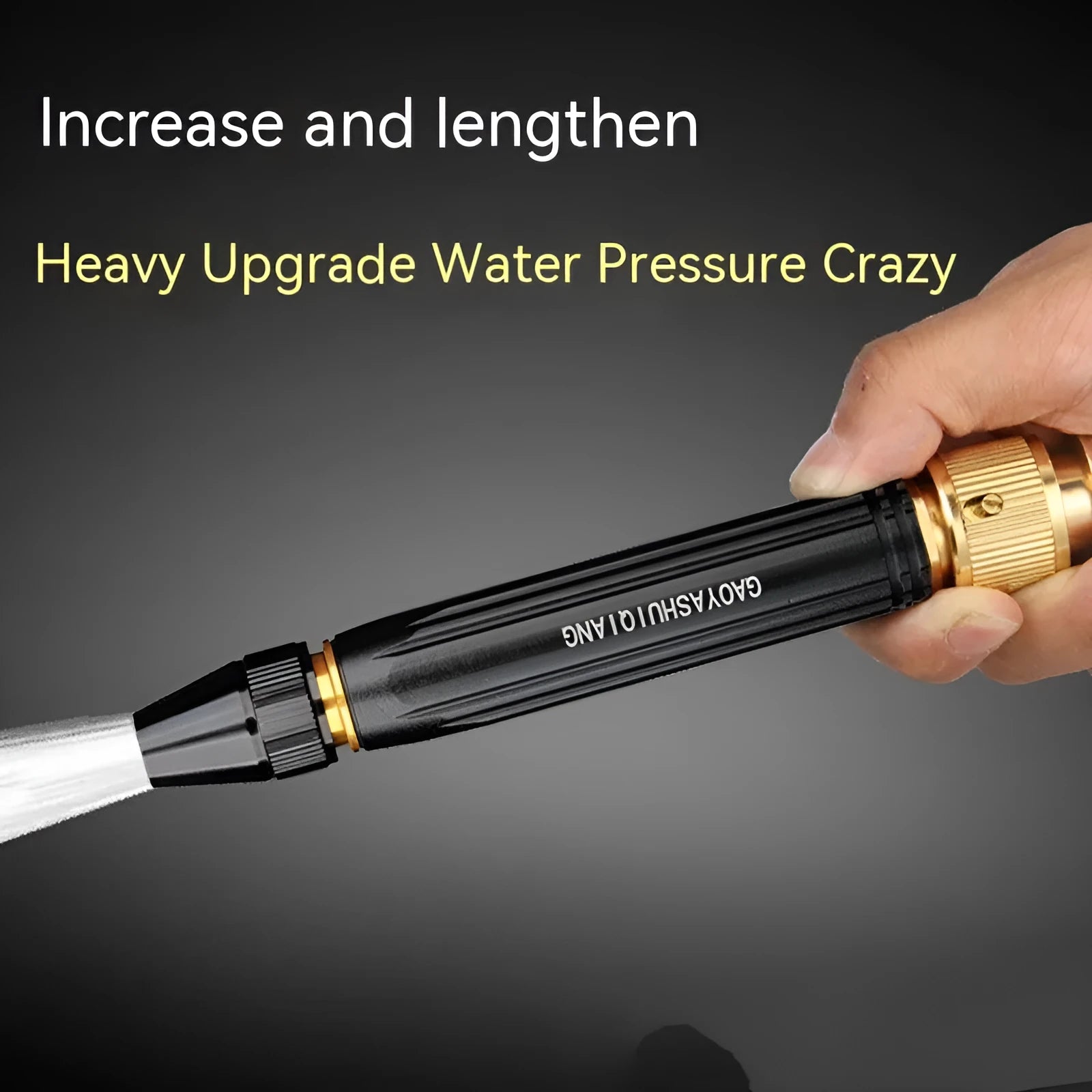 Black alloy car washing gun with straight spray nozzle design
