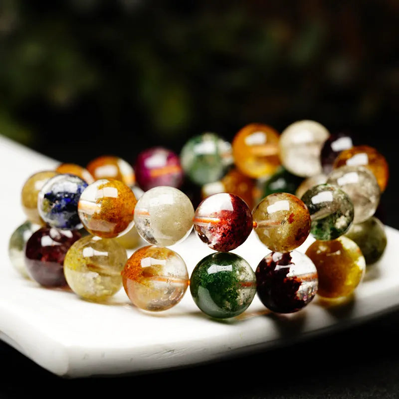 Colourful crystal ghost cornucopia bracelet with 10mm ball beads in ethnic retro style