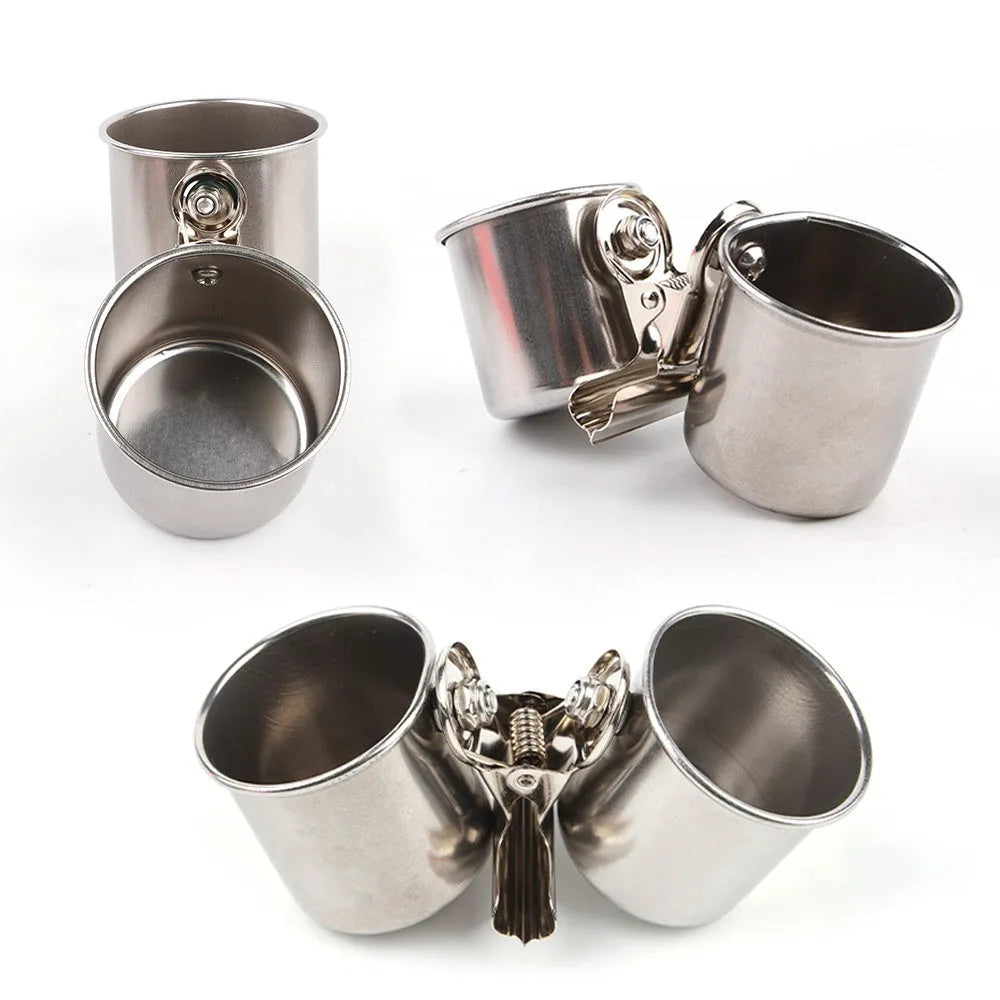 Stainless steel birdcage feeder in natural colour for outdoor aviaries.