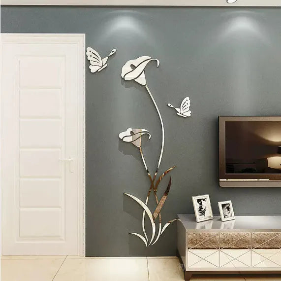 Lily flower 3D acrylic wall sticker in selected colour and size on a plain wall.
