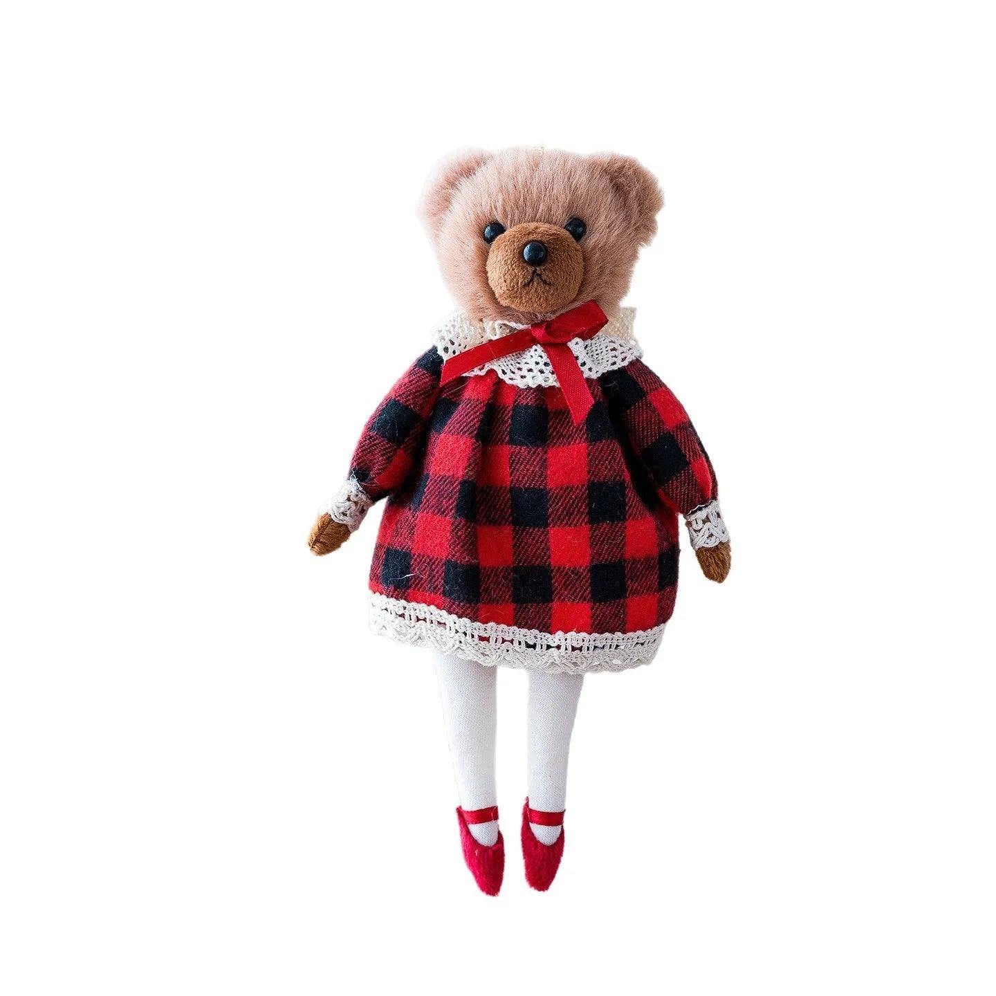 Plush bear doll couple set in cotton cloth with gentleman and princess bear cartoon designs featuring plaid patterns