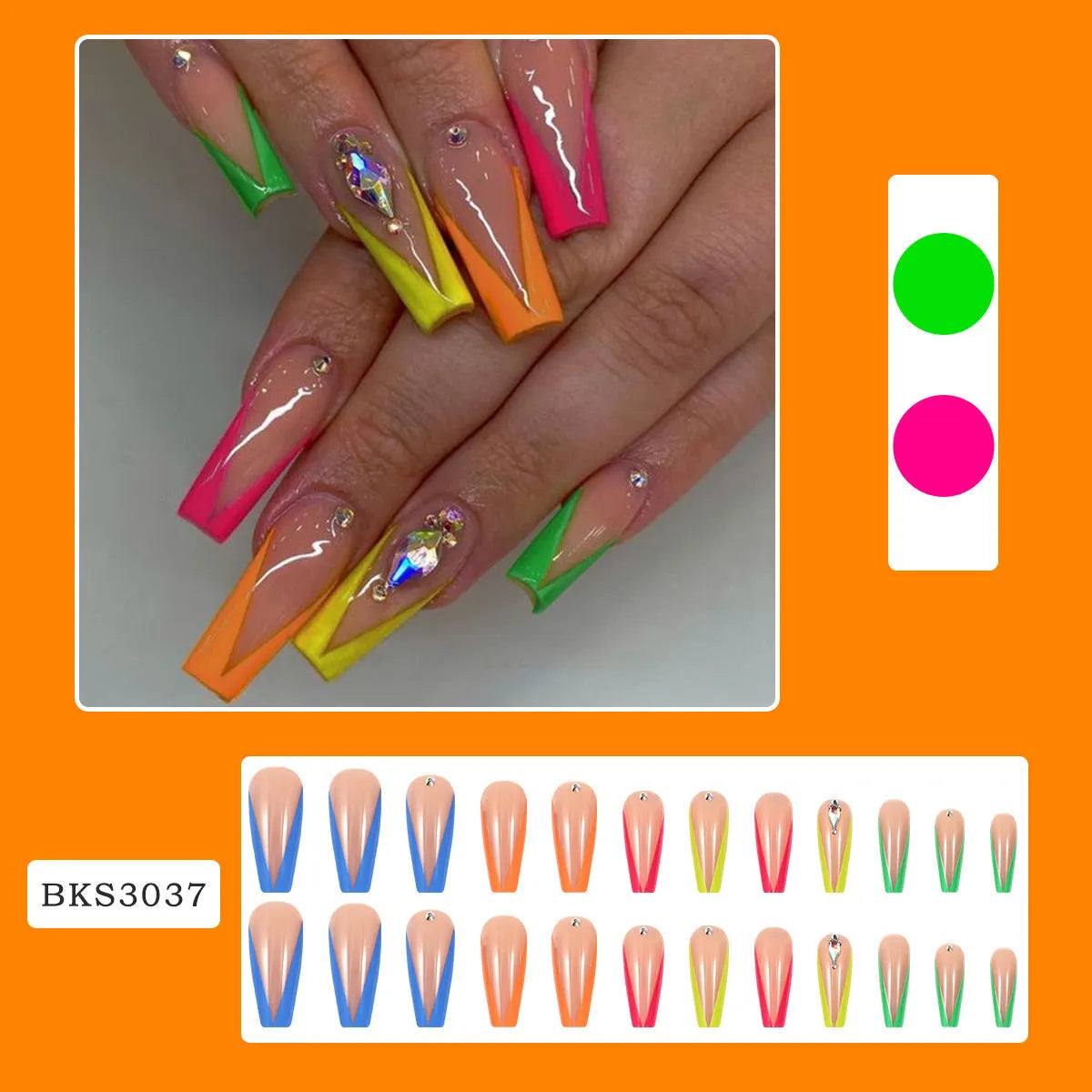 Cartoon and love pattern glitter French false nail tips kit with jelly glue and filing strips.