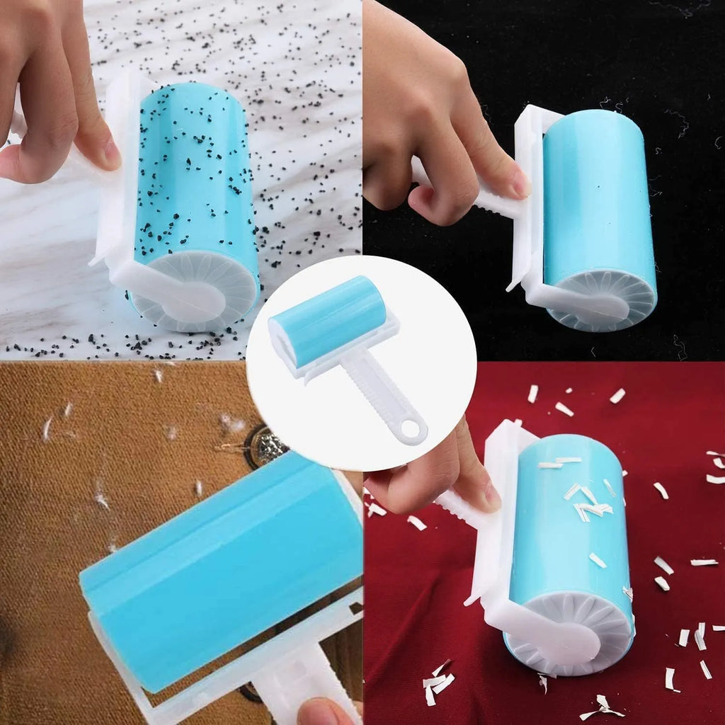 Reusable washable lint roller with protective cover for pet hair removal.