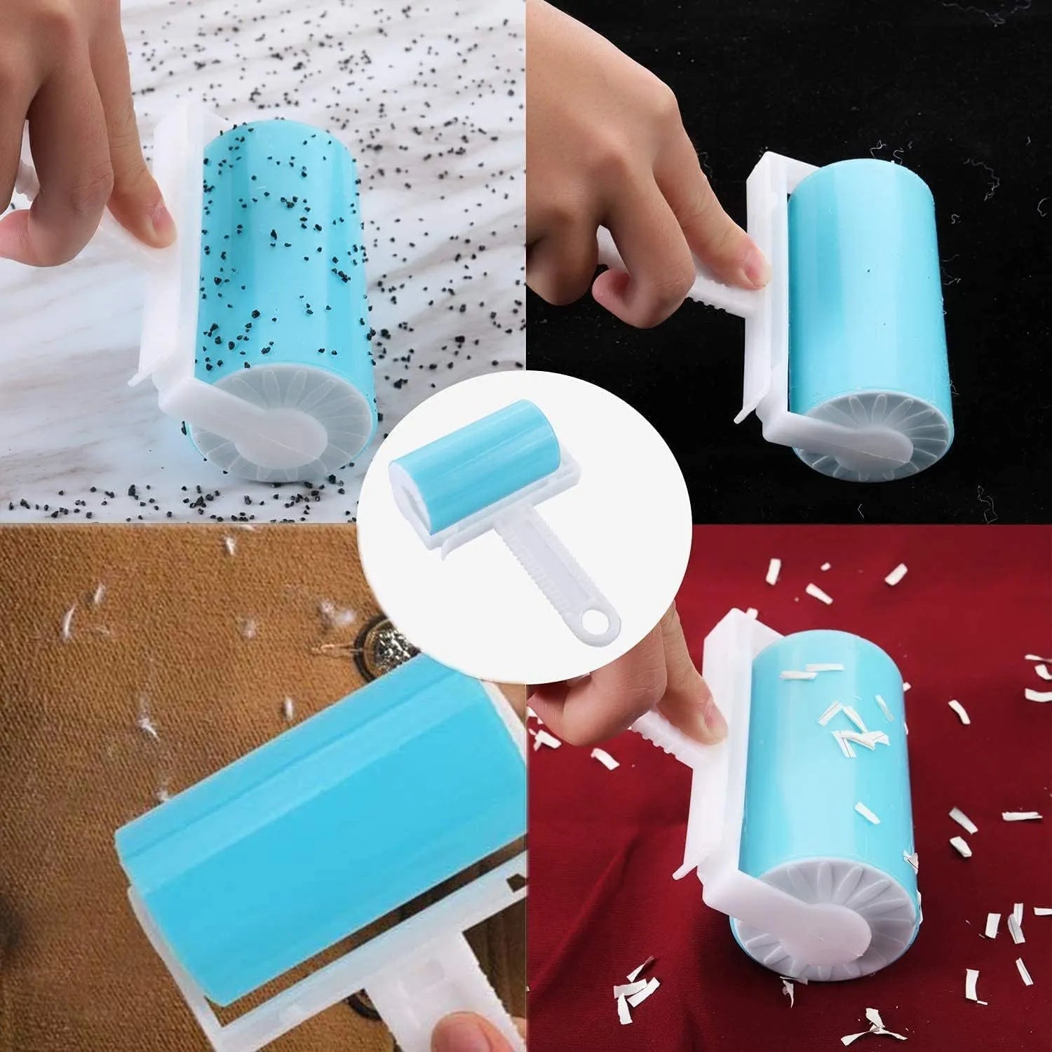 Reusable washable lint roller with protective cover for pet hair removal.