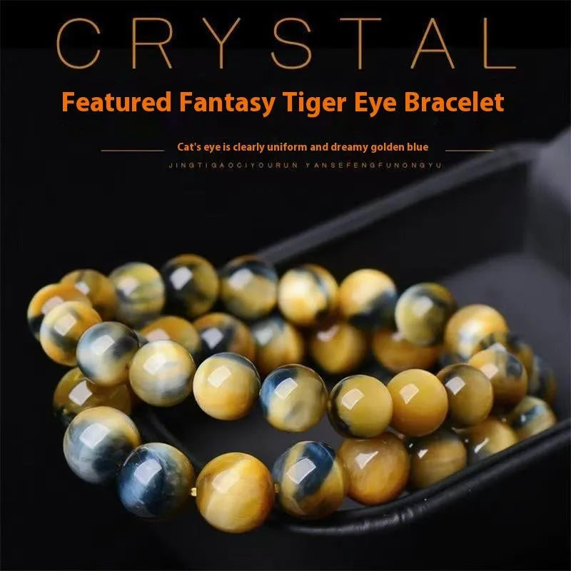 Fantasy tigereye agate bracelet, 10mm round beads, single circle unisex design