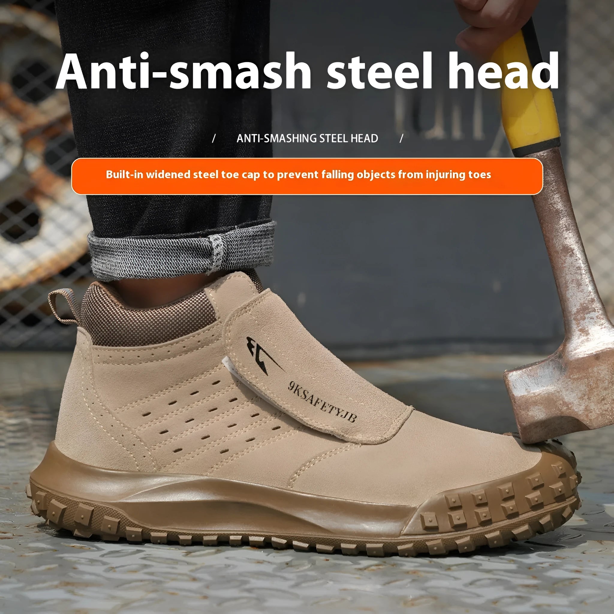 Four Seasons lightweight welder labour protection shoes with steel toe cap and PU leather upper in sand colour
