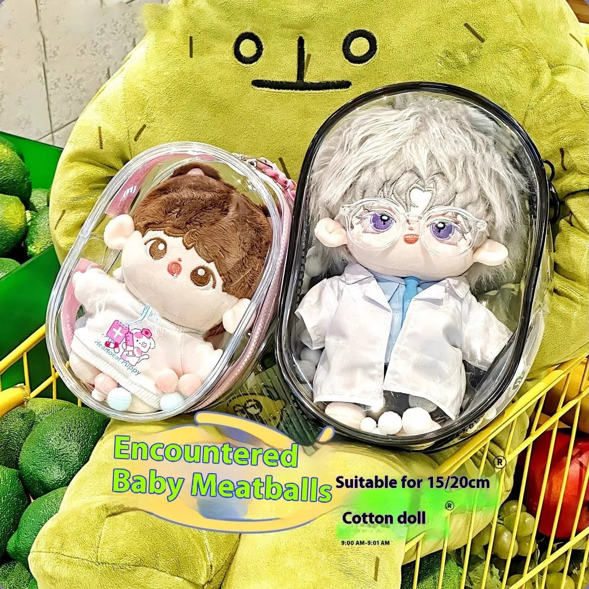 Transparent PVC cube storage bag with colourful balls for drying cotton dolls
