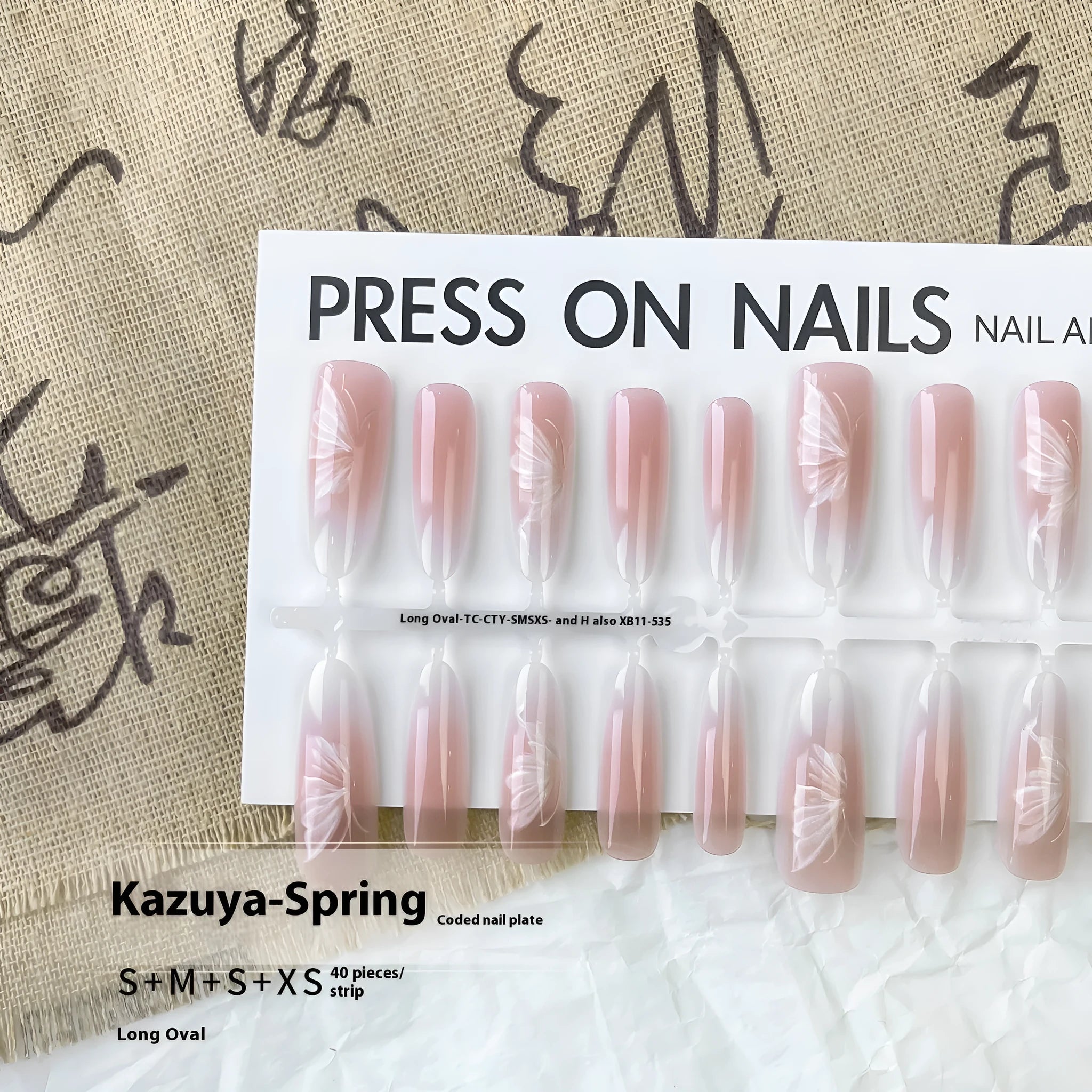New Chinese style butterfly oval almond nail stickers 40 pieces ultra-thin seamless design for ladies colour XB11-535