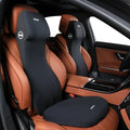 Black automotive memory foam lumbar cushion and headrest pillow set for car seats