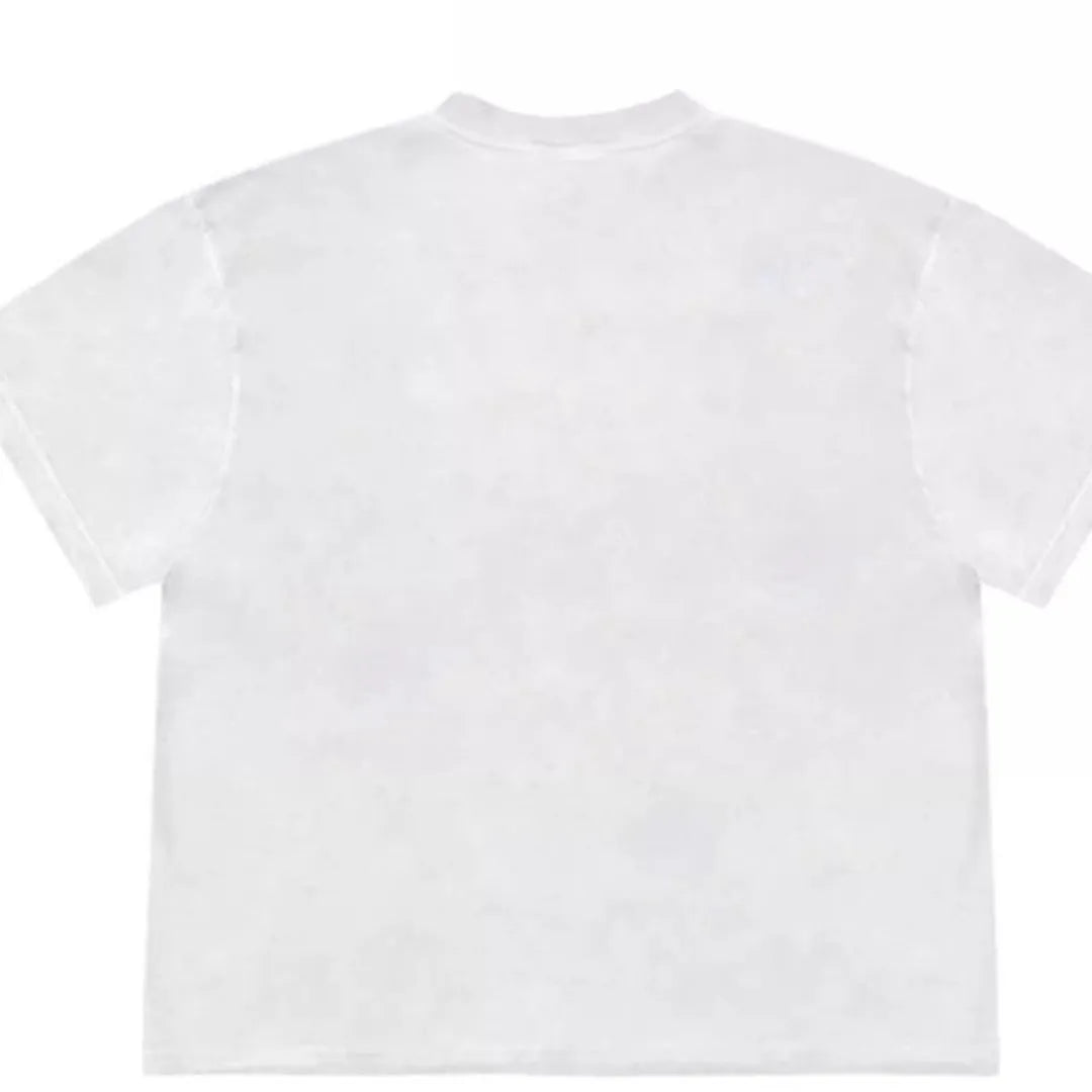 Loose fit blueberry patchwork short sleeve T-shirt with floral patterns on Ice Oxygen Cotton fabric.