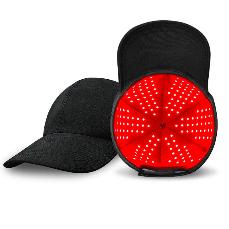 Black infrared peaked cap hair growth device with 180 LED lights and controller