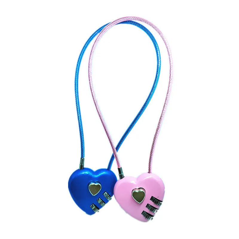 Peach heart love lock with long wire rope for bicycle helmet security in black colour on a white background