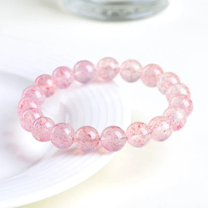 Natural white strawberry quartz crystal bracelet with 10-10.8mm geometric beads