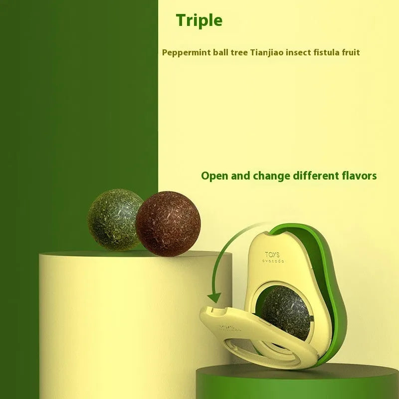 Plastic catnip ball toy for cats in various colours including avocado mint and cheese mint