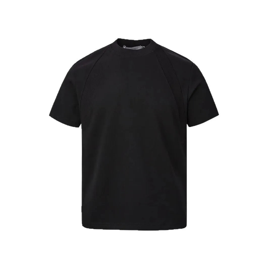 Air layer stitching short sleeve top in loose fit available in black, white, and grey