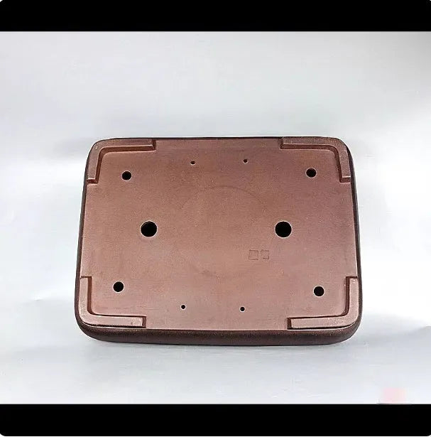 Handmade antique rectangular purple clay flower pot showing traditional finish and substantial size.